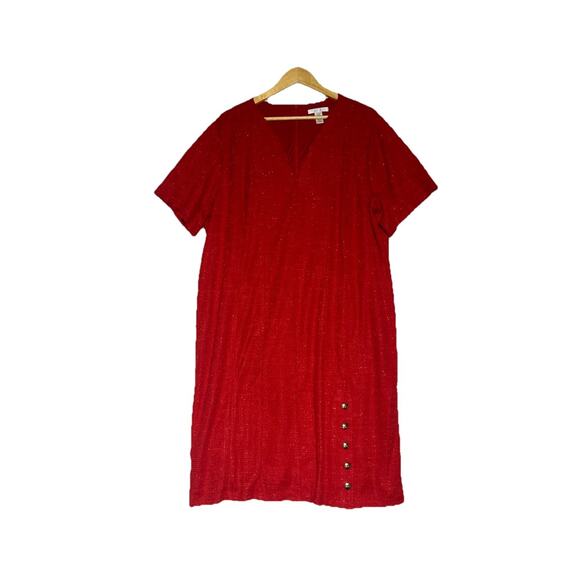 London Times Boucle Sheath Dress 22 W Red Sparkle Tweed Holiday Tweed Classic - Picture 1 of 11